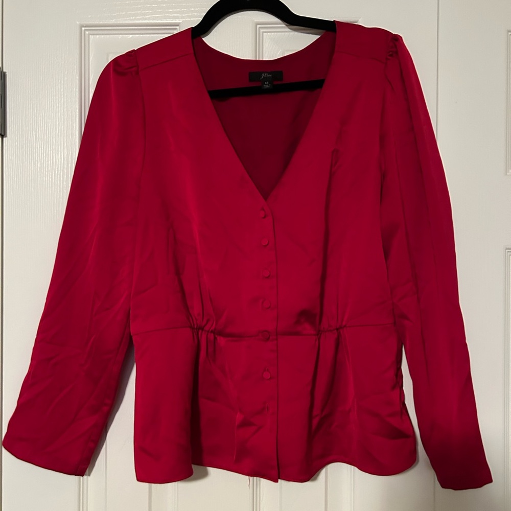 J. Crew Vibrant Red V-Neck Blouse
